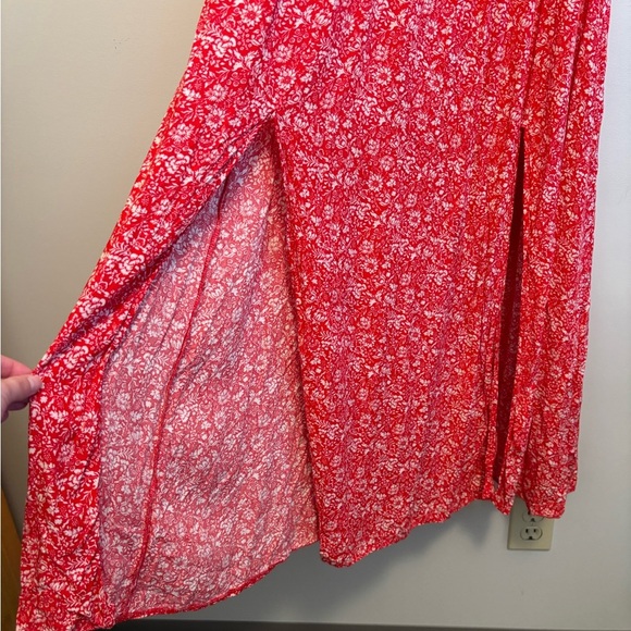 APRICOT Floral Flowy Lightweight Cap Sleeve Slit Maxi Sundress Dress Red White - Picture 6 of 11